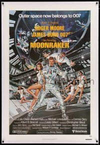 3p249 MOONRAKER linen 1sh '79 art of Roger Moore as James Bond & sexy Lois Chiles by Goozee!