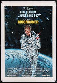 3p250 MOONRAKER linen style A int'l teaser 1sh '79 art of Roger Moore as Bond in space by Goozee!