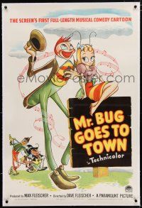 3p254 MR. BUG GOES TO TOWN linen 1sh '41 Dave Fleischer full-length musical comedy cartoon!