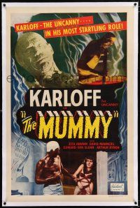 3p255 MUMMY linen 1sh R51 great image of Boris Karloff the uncanny in his most startling role!