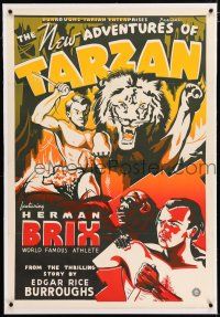 3p257 NEW ADVENTURES OF TARZAN linen 1sh '35 different art of Herman Brix, chimp & lion, serial!