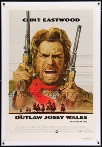 3p278 OUTLAW JOSEY WALES linen studio style 1sh '76 Clint Eastwood is an army of one, cool art!