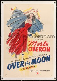 3p279 OVER THE MOON linen 1sh '39 wonderful artwork of Merle Oberon, written by Robert E. Sherwood!