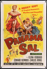 3p282 PANAMA SAL linen 1sh '57 great colorful art of super sexy dancer Elena Verdugo & cast!