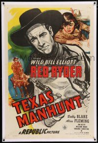3p289 PHANTOM OF THE PLAINS linen 1sh '45 Red Ryder & Bobby Blake as Little Beaver, Texas Manhunt!