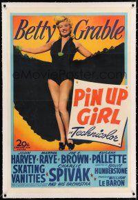 3p292 PIN UP GIRL linen 1sh '44 sexy full-length Betty Grable in skimpy outfit showing her legs!