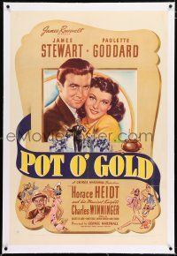3p298 POT O' GOLD linen 1sh '41 romantic artwork of sexy Paulette Goddard & James Stewart!