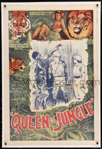 3p305 QUEEN OF THE JUNGLE linen 1sh R40s the triumphant animal wild serial, cool artwork!