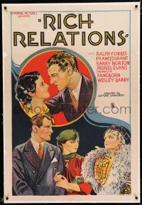 3p311 RICH RELATIONS linen 1sh '37 cool stone litho of Ralph Forbes, Frances Grant & co-stars!