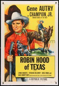 3p318 GENE AUTRY linen 1sh '53 art of Gene Autry & riding Champion Jr., Robin Hood of Texas!