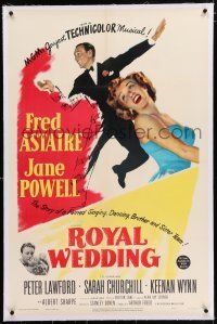 3p322 ROYAL WEDDING linen 1sh '51 great image of dancing Fred Astaire & sexy Jane Powell!