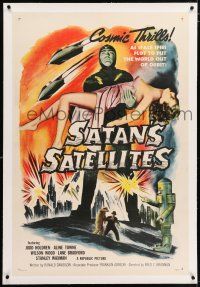 3p327 SATAN'S SATELLITES linen 1sh '58 space spies plot to put the world out of orbit, cool art!