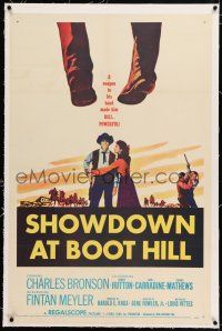 3p340 SHOWDOWN AT BOOT HILL linen 1sh '58 a weapon in Charles Bronson's hand made him powerful!