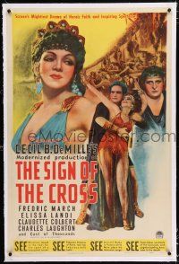 3p341 SIGN OF THE CROSS linen 1sh R44 Cecil B. DeMille classic, Fredric March, Elissa Landi!