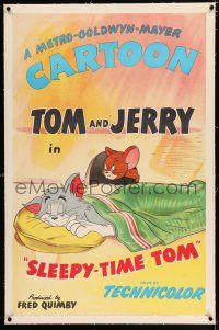 3p347 SLEEPY-TIME TOM linen 1sh '51 great cartoon art of Jerry about to attack the sleeping cat!