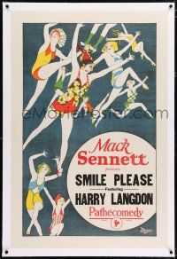 3p349 SMILE PLEASE linen 1sh '24 Harry Langdon, great stone litho art of sexy flapper girls!