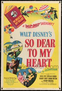 3p350 SO DEAR TO MY HEART linen 1sh '49 Walt Disney, Burl Ives w/guitar, a dilly-dally delight!
