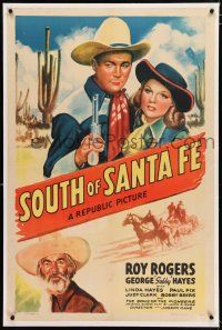 3p357 SOUTH OF SANTA FE linen 1sh '42 art of Roy Rogers, Gabby & pretty Linda Hayes in New Mexico!