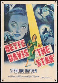 3p364 STAR linen 1sh '53 great art of Hollywood actress Bette Davis holding Oscar in the spotlight!