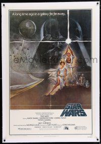 3p368 STAR WARS linen style A 4th printing 1sh '77 George Lucas classic sci-fi epic, Tom Jung art!