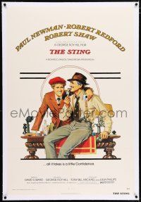 3p369 STING linen 1sh '74 artwork of con men Paul Newman & Robert Redford by Richard Amsel!