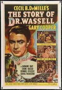 3p370 STORY OF DR. WASSELL linen 1sh '44 art of heroic WWII soldier Gary Cooper, Cecil B. DeMille!