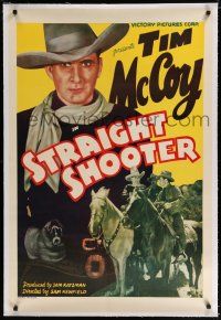 3p371 STRAIGHT SHOOTER linen 1sh '40 full-length close up of cowboy Tim McCoy pointing gun!