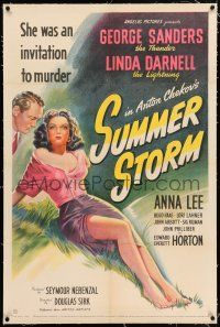 3p375 SUMMER STORM linen 1sh '44 stone litho of super sexy Linda Darnell & George Sanders!