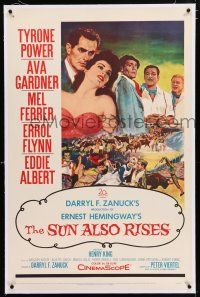 3p376 SUN ALSO RISES linen 1sh '57 art of Tyrone Power, sexy Ava Gardner, Mel Ferrer & Errol Flynn!