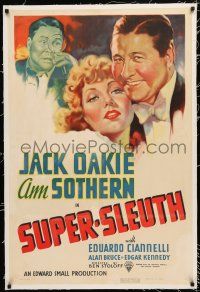 3p379 SUPER-SLEUTH linen 1sh '37 great artwork of Jack Oakie w/magnifying glass & sexy Ann Sothern!