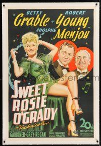 3p380 SWEET ROSIE O'GRADY linen 1sh '43 stone litho of sexy Betty Grable, Robert Young & Menjou!