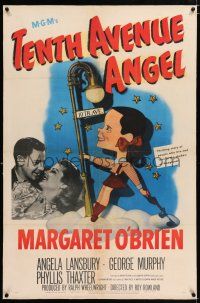 3p390 TENTH AVENUE ANGEL linen 1sh '47 cool art of Margaret O'Brien on 10th Ave by Jacques Kapralik!
