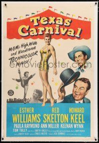 3p393 TEXAS CARNIVAL linen 1sh '51 Red Skelton, art of sexy Esther Williams wearing swimsuit!