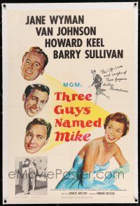 3p399 THREE GUYS NAMED MIKE linen 1sh '51 the life, loves & laughs of gorgeous airline hostesses!