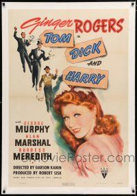 3p404 TOM, DICK & HARRY linen 1sh '41 c/u art of pretty Ginger Rogers, Murphy, Marshal & Meredith!