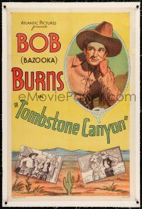 3p405 TOMBSTONE CANYON linen 1sh R38 different art of Bob Bazooka Burns headlined over Ken Maynard!