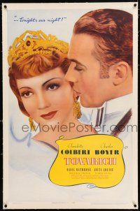 3p410 TOVARICH linen 1sh '37 super close up of Russian royalty Claudette Colbert & Charles Boyer!