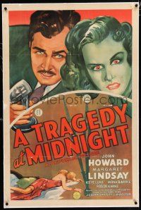 3p412 TRAGEDY AT MIDNIGHT linen 1sh '42 radio host is framed for murder & must solve it himself!