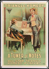 3p417 TUNER OF NOTES linen 1sh '17 Triangle Komedy, stone litho of man singing badly by piano!