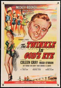 3p418 TWINKLE IN GOD'S EYE linen 1sh '55 art of Mickey Rooney, sexy Coleen Gray & 4 chorus girls!