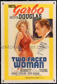 3p421 TWO-FACED WOMAN linen style D 1sh '41 go gay with Greta Garbo & Melvyn Douglas, great art!