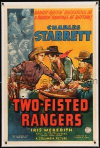 3p422 TWO-FISTED RANGERS linen 1sh '39 art of Charles Starrett catching guy cheating at poker!