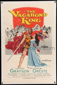 3p428 VAGABOND KING linen 1sh '56 Michael Curtiz, art of pretty Kathryn Grayson & Oreste w/ sword!