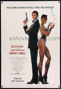 3p433 VIEW TO A KILL linen white advance 1sh '85 art of Moore as James Bond & Grace Jones by Goozee!