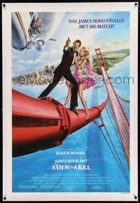 3p432 VIEW TO A KILL linen style B 1sh '85 art of Moore as James Bond & Tanya Roberts by Goozee!