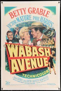 3p439 WABASH AVENUE linen 1sh '50 artwork of Betty Grable & Victor Mature smiling at each other!