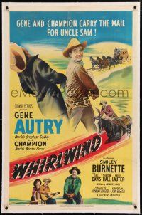 3p443 WHIRLWIND linen 1sh '51 Gene Autry & Champion carry the mail for Uncle Sam, cool image!