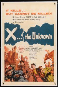 3p452 X THE UNKNOWN linen 1sh '57 spooky Hammer sci-fi, Dean Jagger, nothing can stop it!