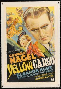 3p454 YELLOW CARGO linen 1sh '36 Conrad Nagel tries to stop illegal Asian immigration, stone litho!
