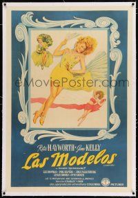 3r273 COVER GIRL linen Argentinean '44 full-length art of sexiest Rita Hayworth w/flowing red hair!